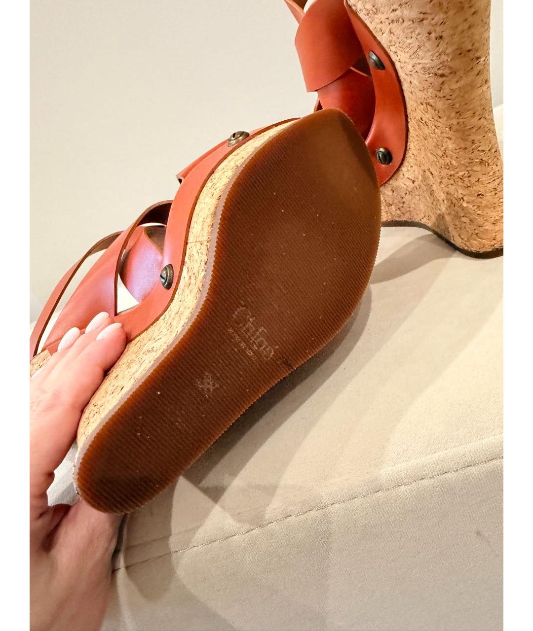 CHLOE Оранжевое кожаные мюли, фото 6