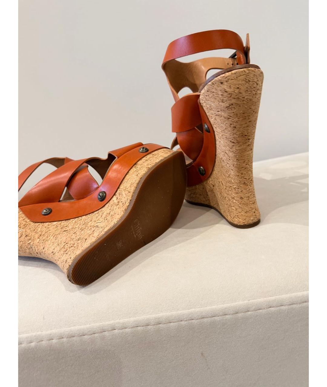 CHLOE Оранжевое кожаные мюли, фото 5