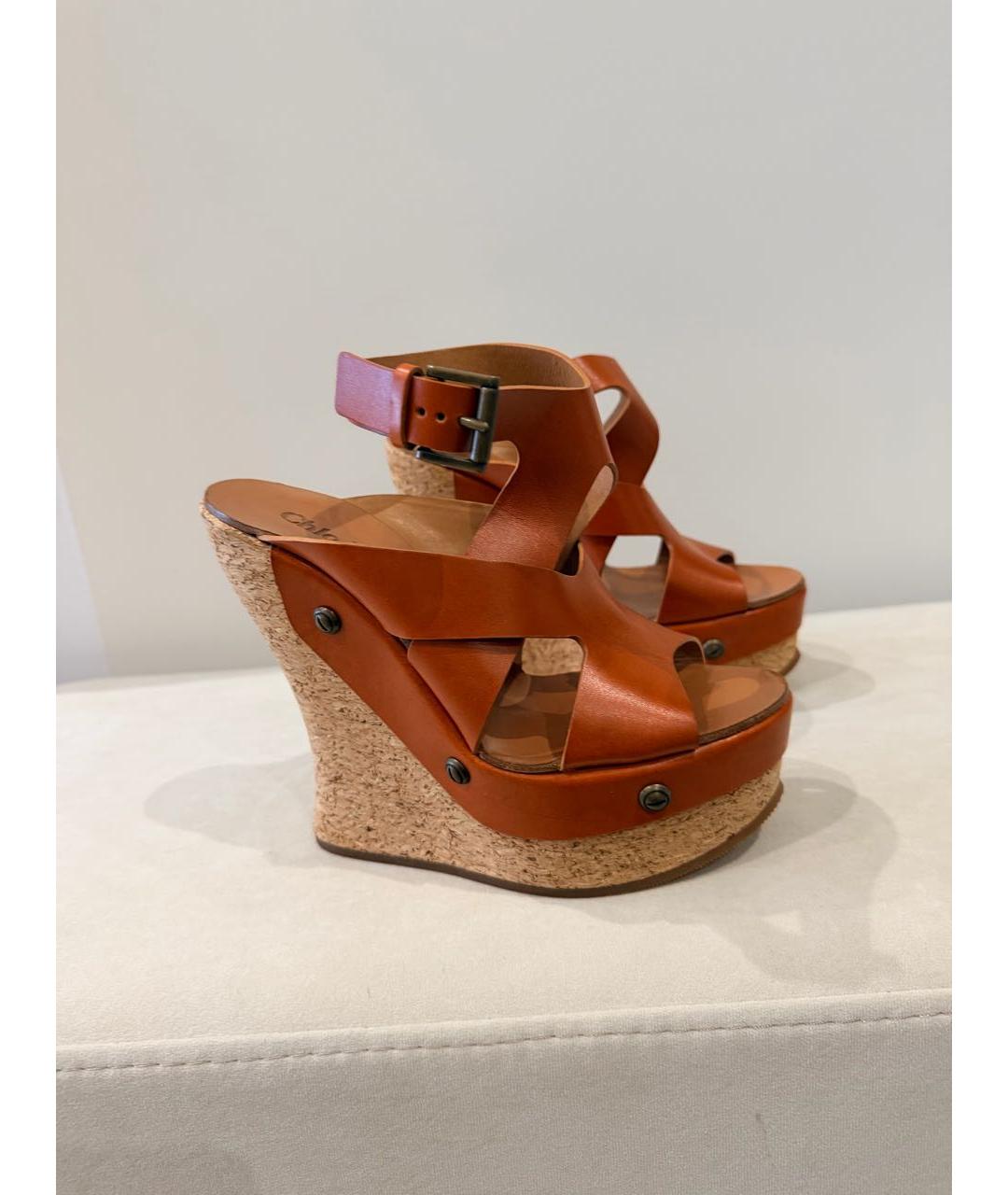 CHLOE Оранжевое кожаные мюли, фото 8