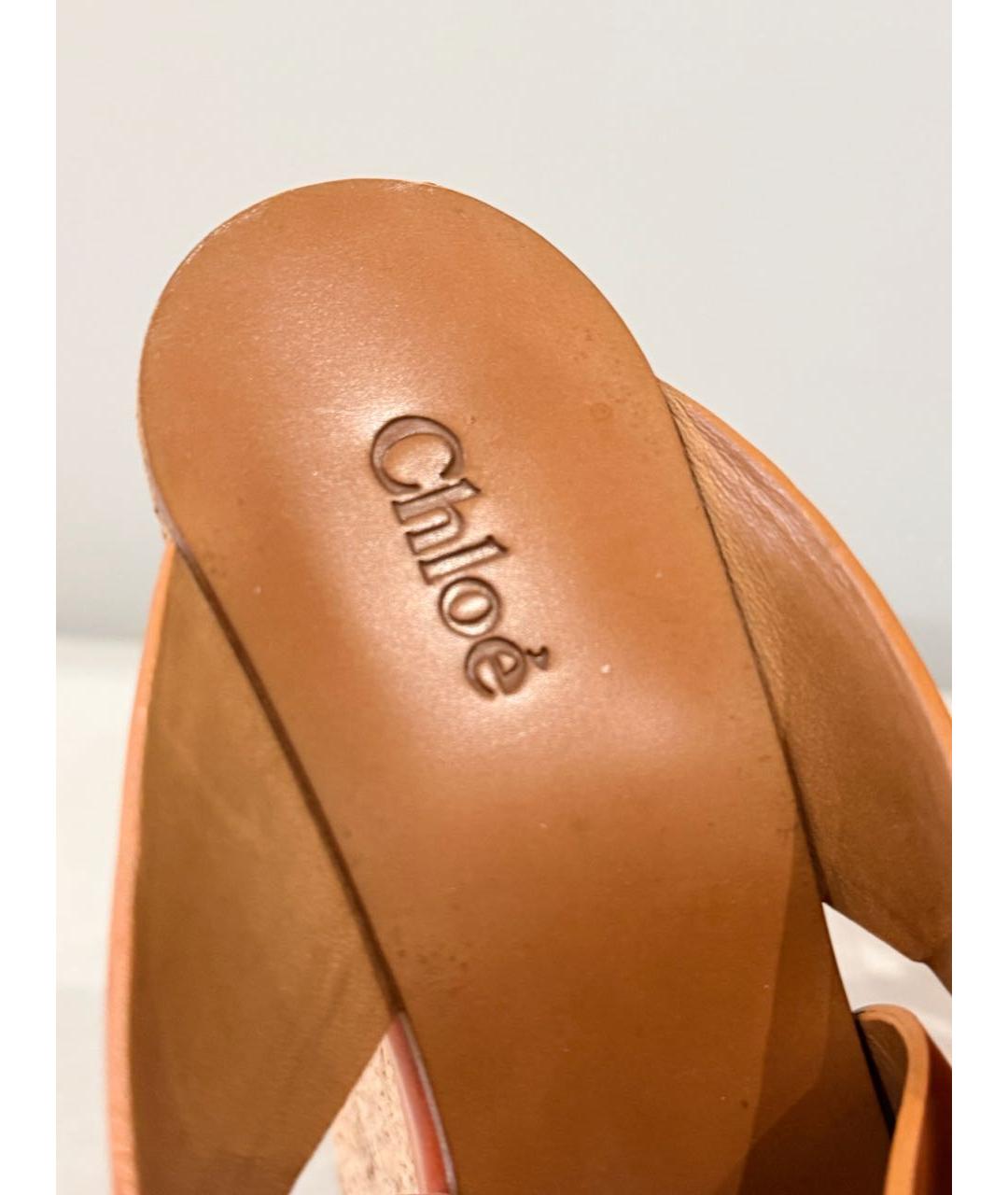 CHLOE Оранжевое кожаные мюли, фото 7
