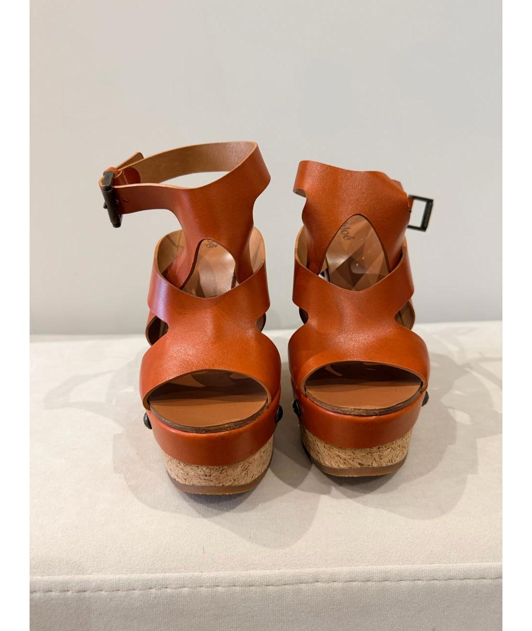 CHLOE Оранжевое кожаные мюли, фото 2