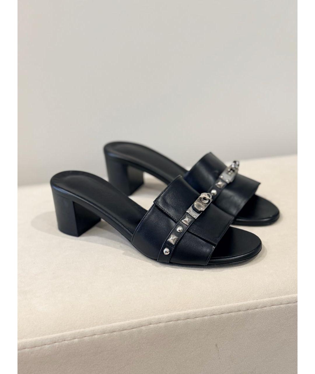 HERMES Антрацитовые кожаные мюли, фото 7