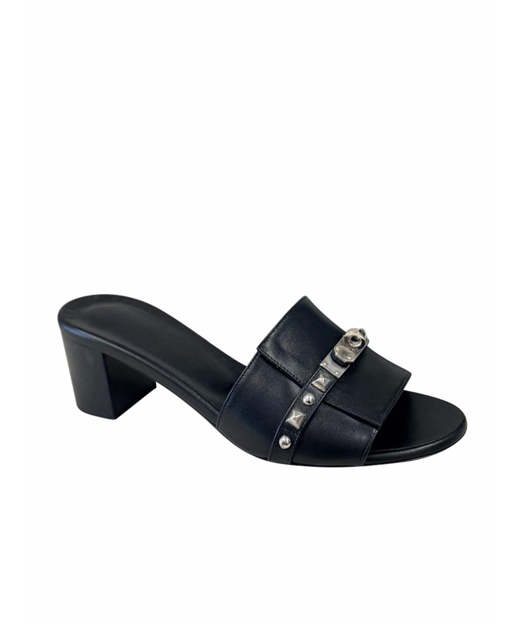 HERMES Антрацитовые кожаные мюли, фото 1