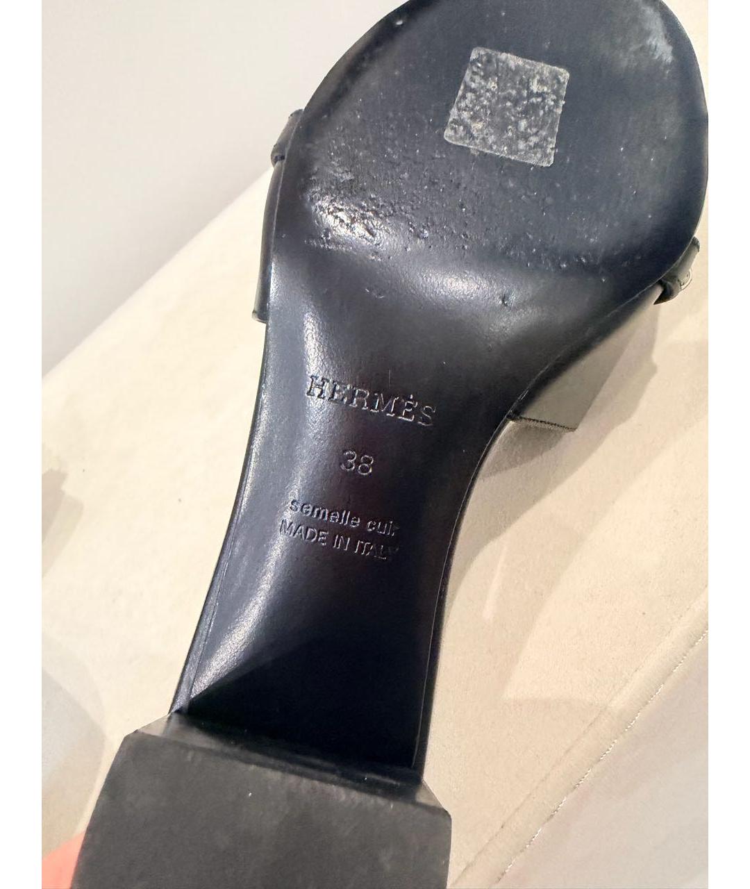 HERMES Антрацитовые кожаные мюли, фото 4