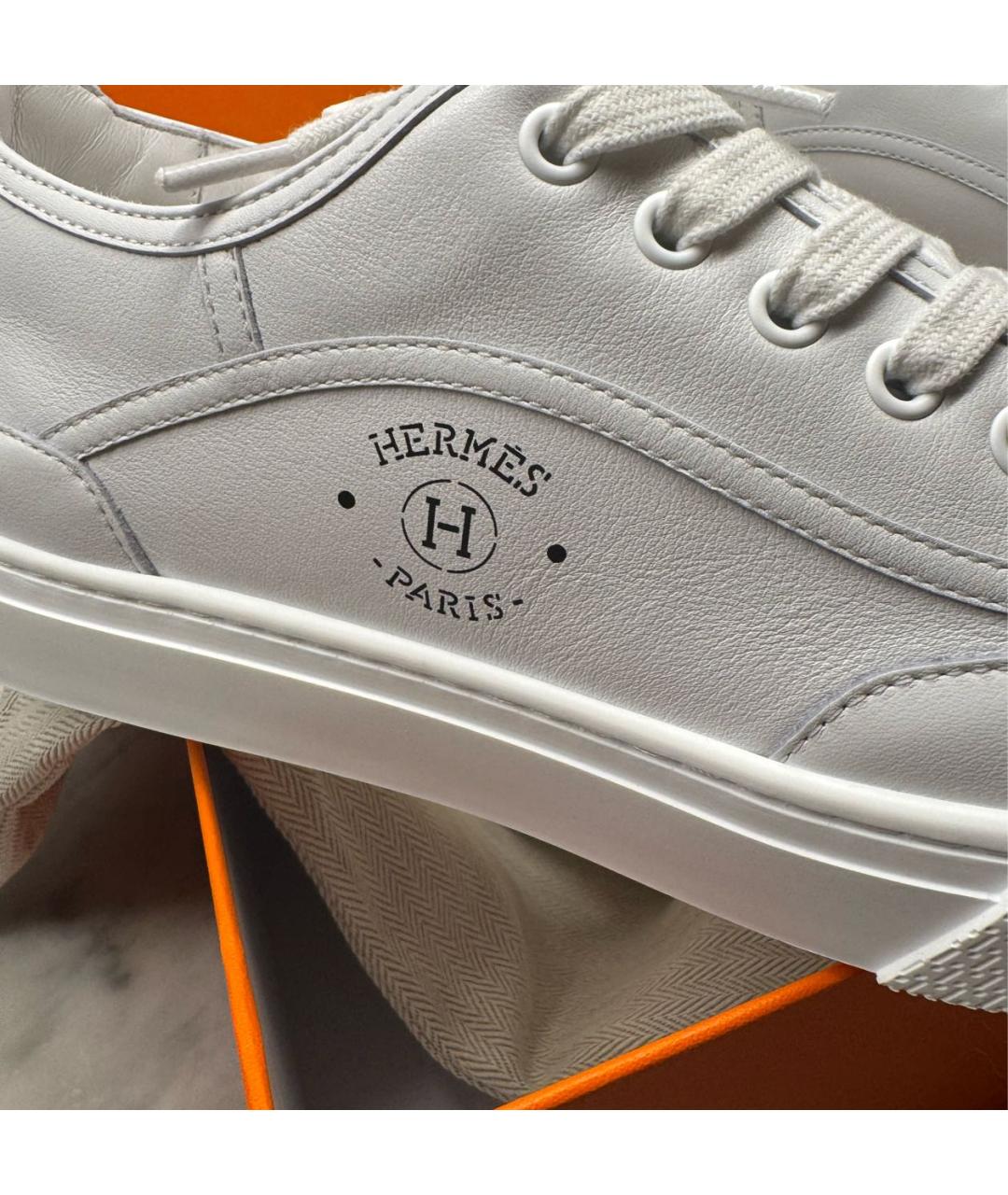 HERMES Белые кожаные кеды, фото 4