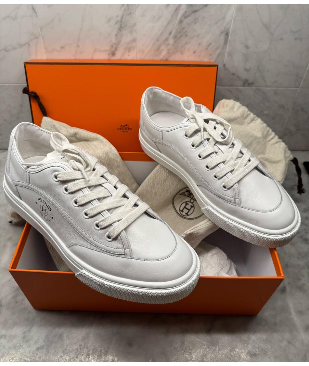 HERMES Белые кожаные кеды, фото 2