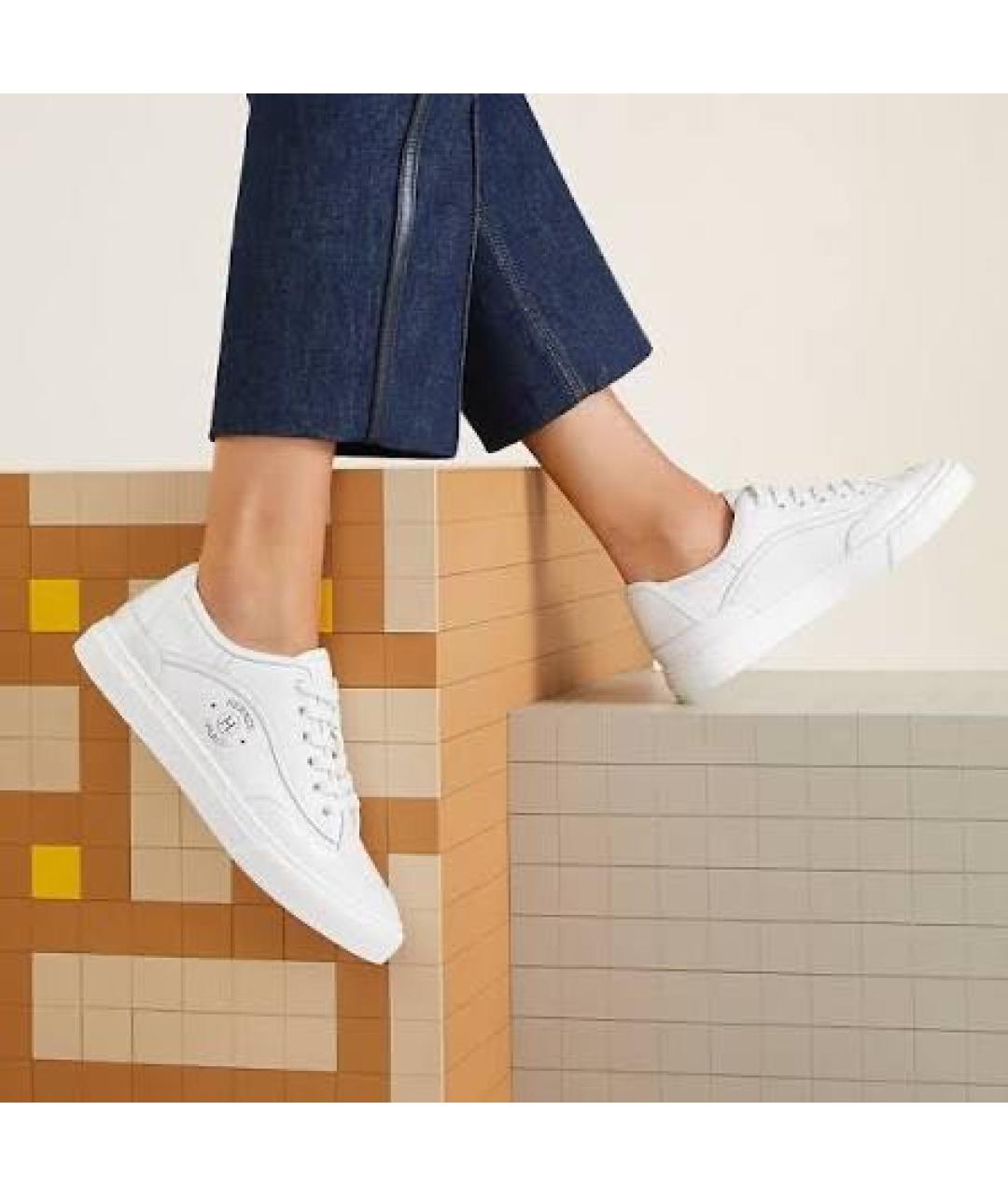 HERMES Белые кожаные кеды, фото 7