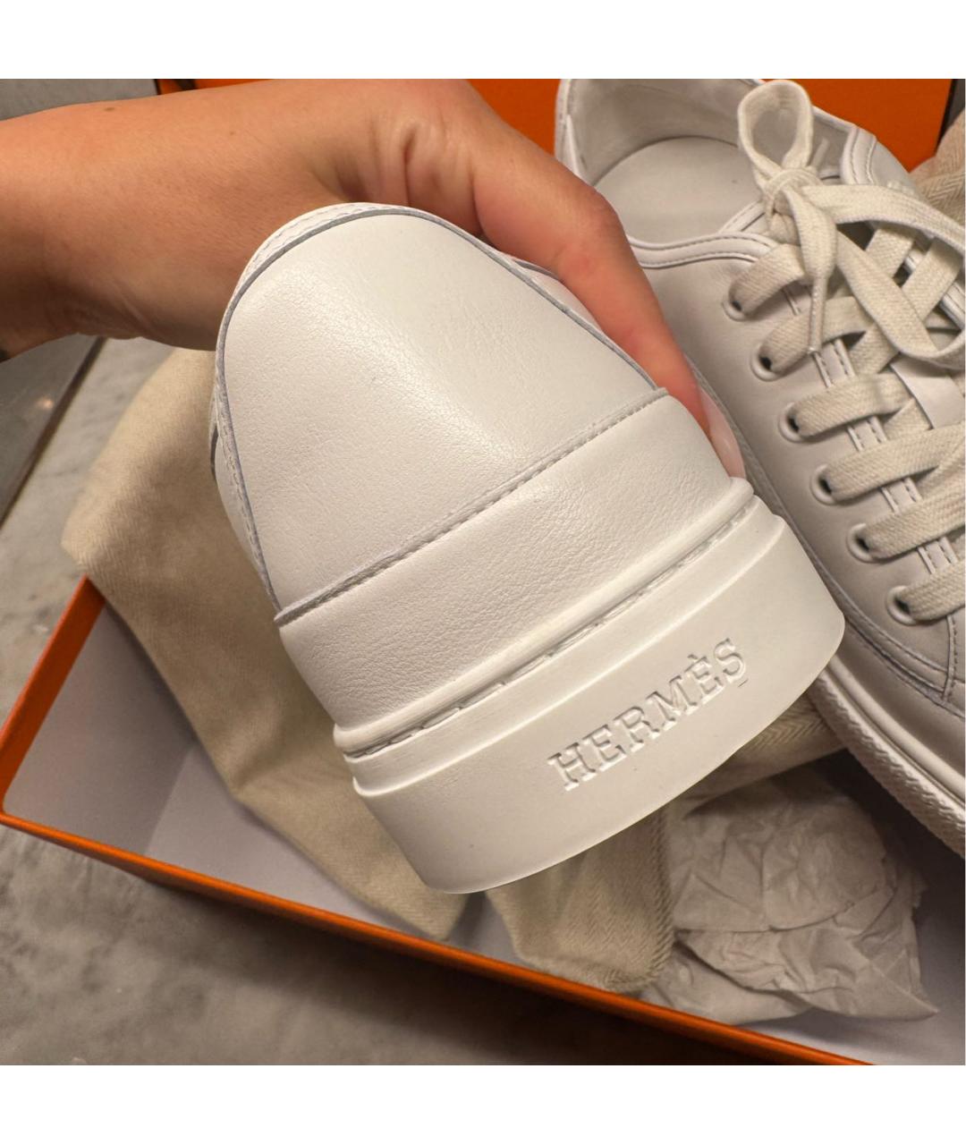 HERMES Белые кожаные кеды, фото 6
