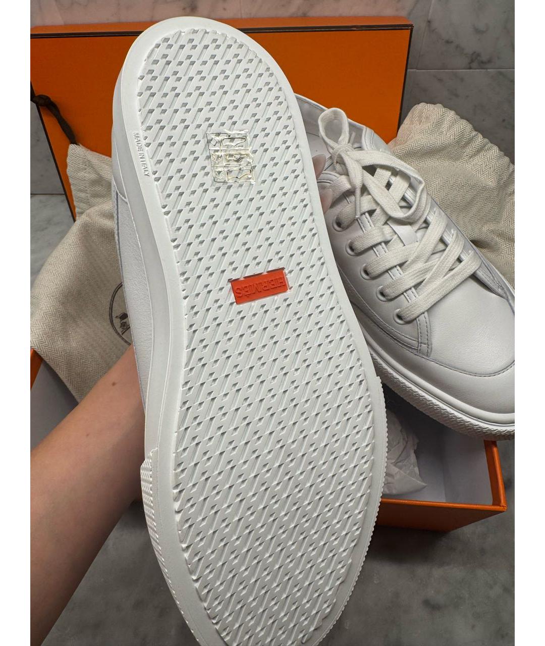 HERMES Белые кожаные кеды, фото 5