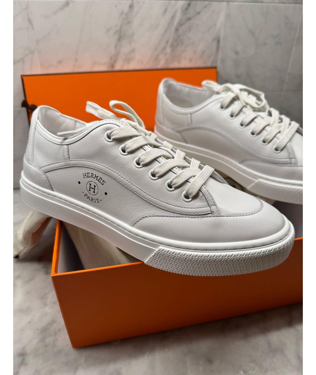 HERMES Белые кожаные кеды, фото 3