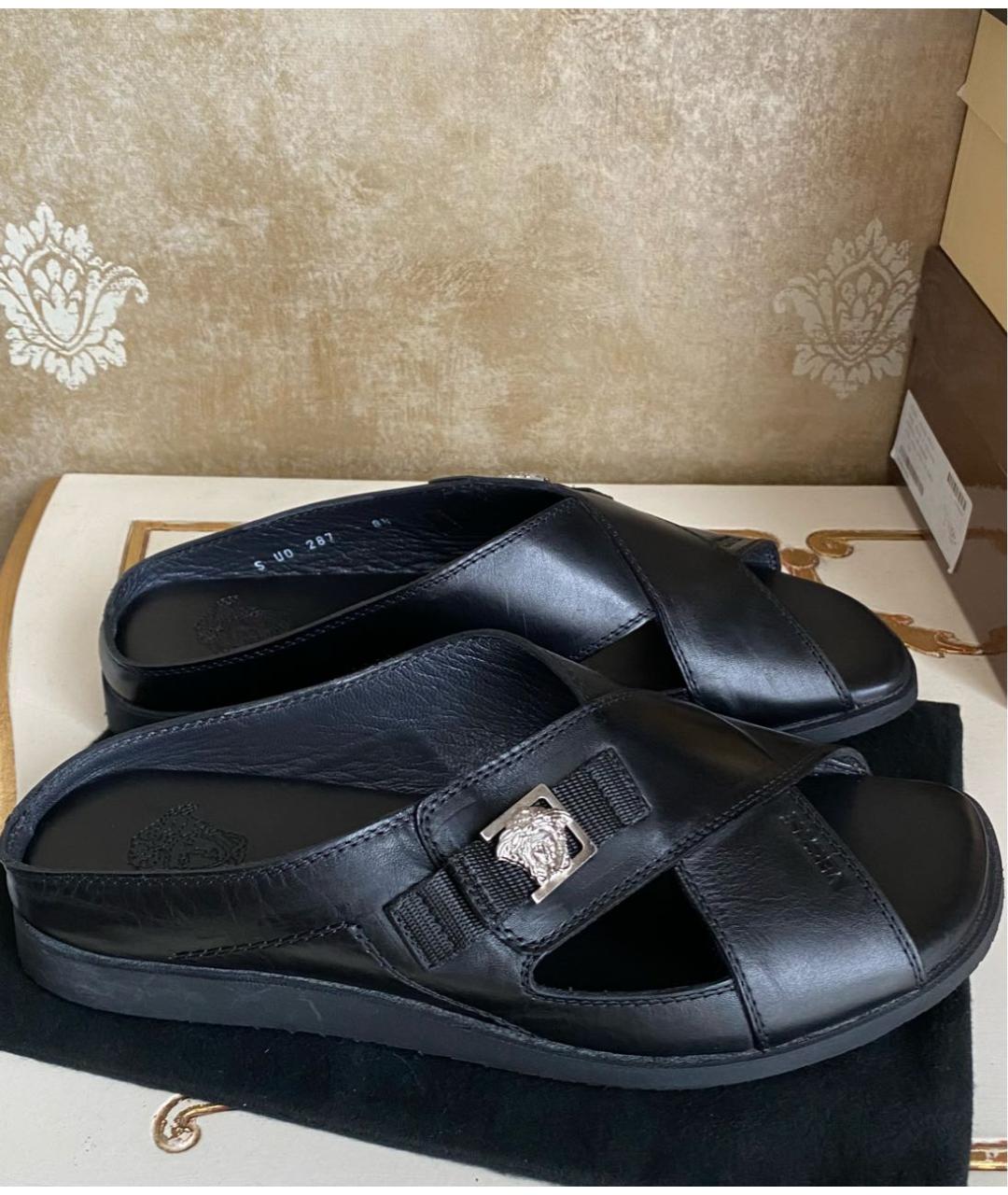 VERSACE Черные кожаные шлепанцы, фото 2
