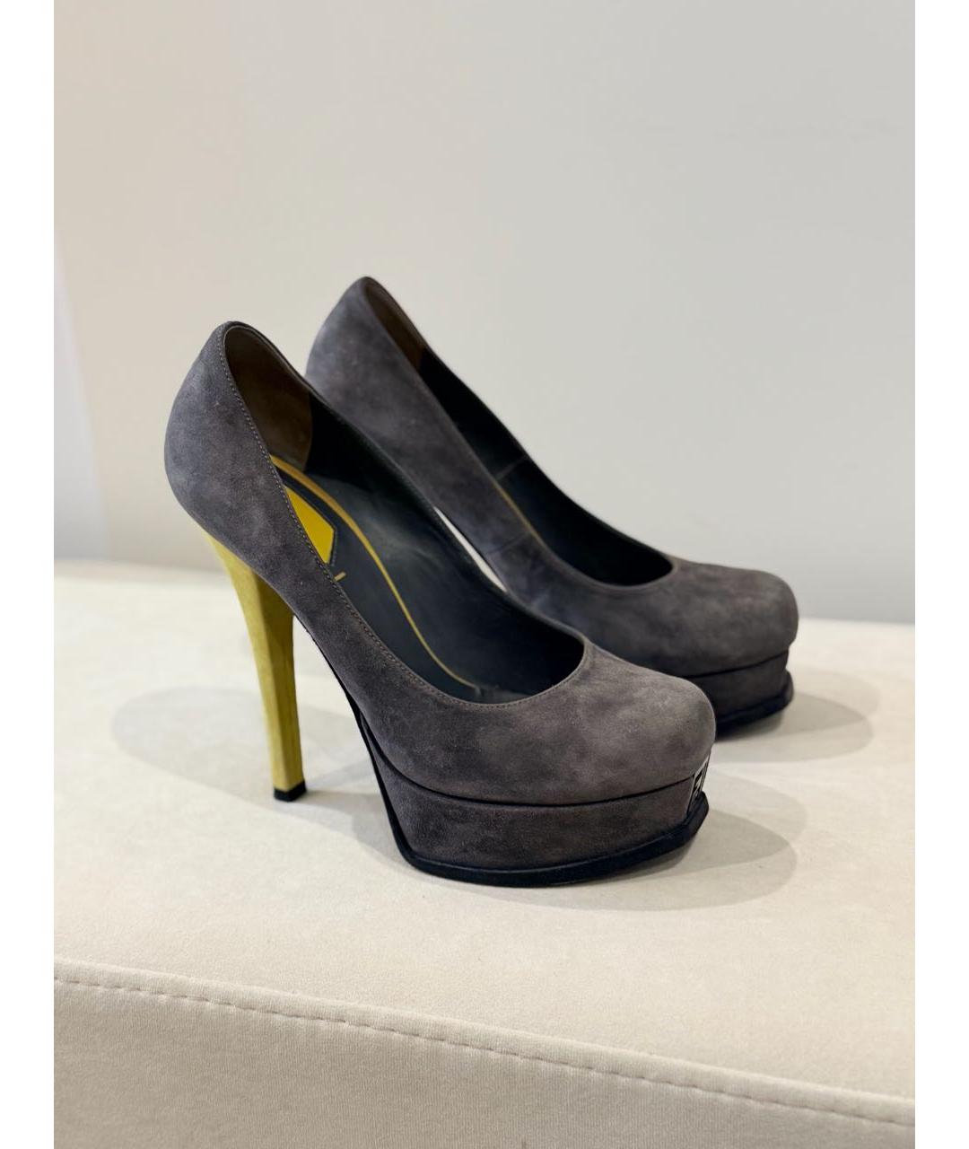 FENDI Серые замшевые туфли, фото 6