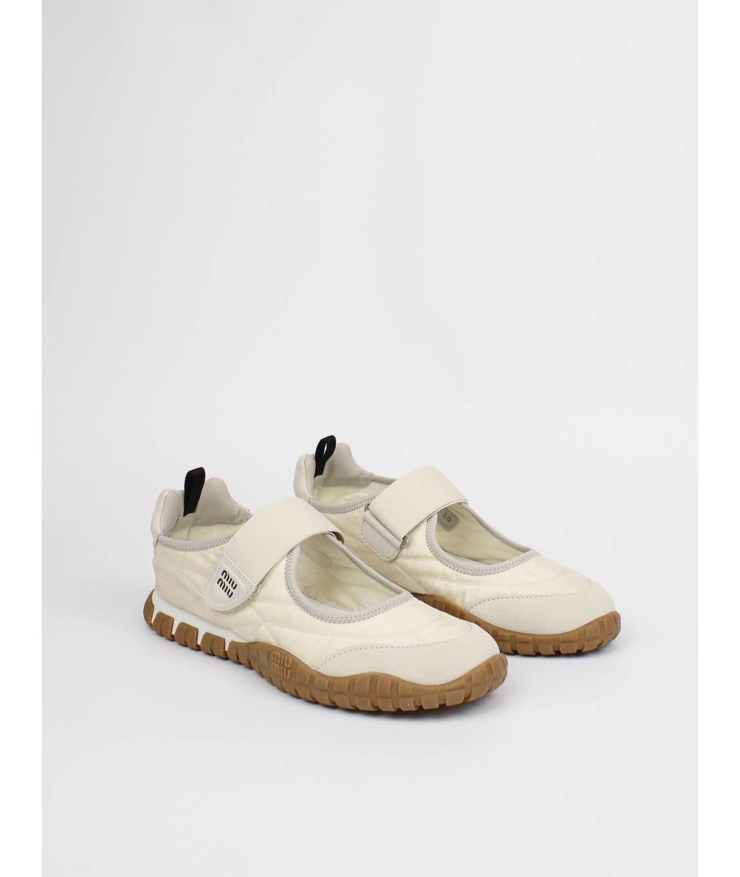 MIU MIU Бежевые текстильные балетки, фото 2