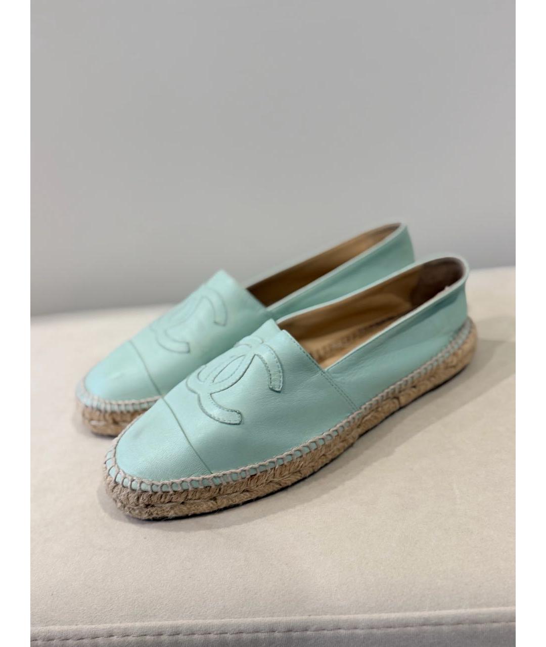 CHANEL Бирюзовые кожаные лоферы, фото 3