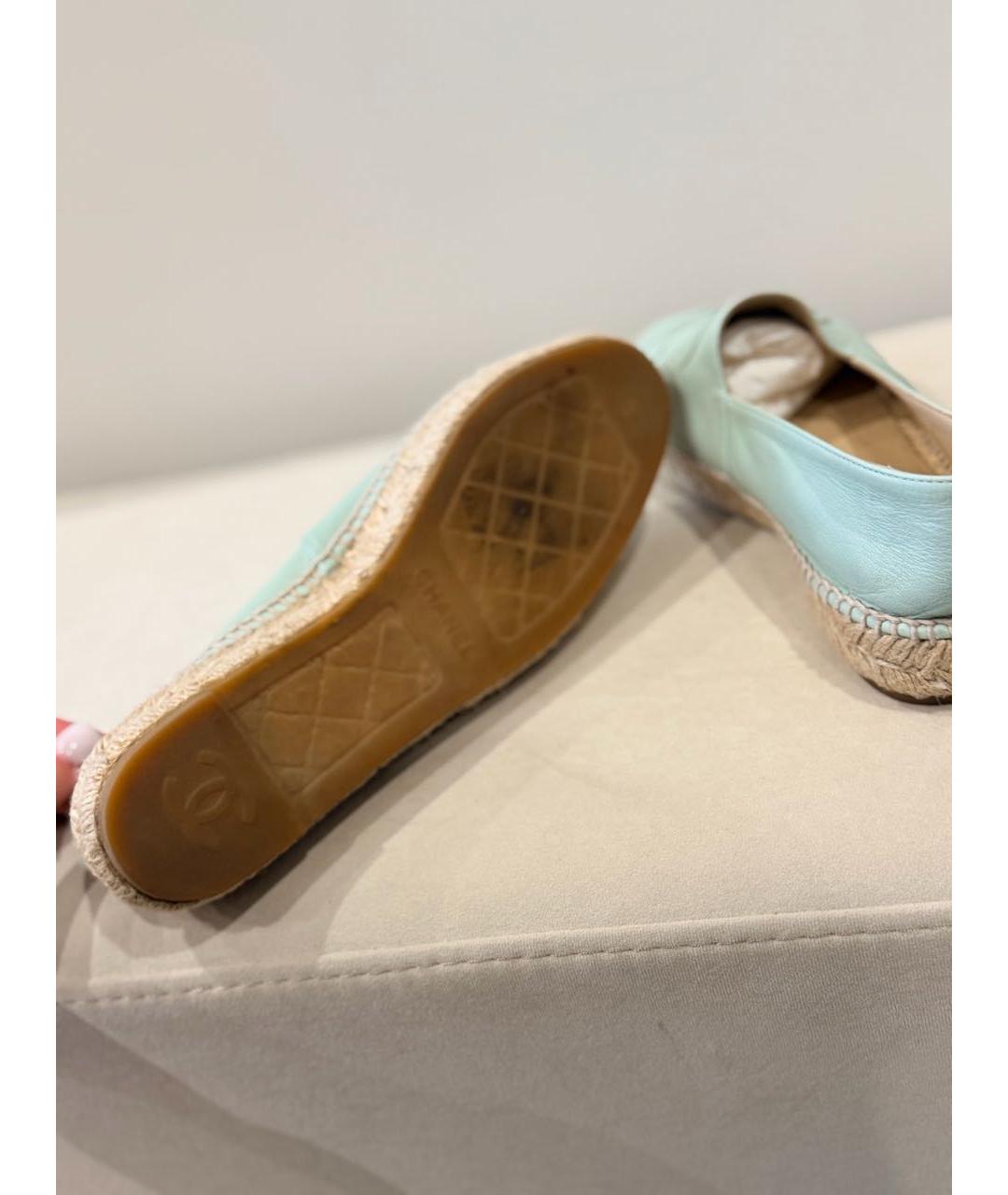 CHANEL Бирюзовые кожаные лоферы, фото 7