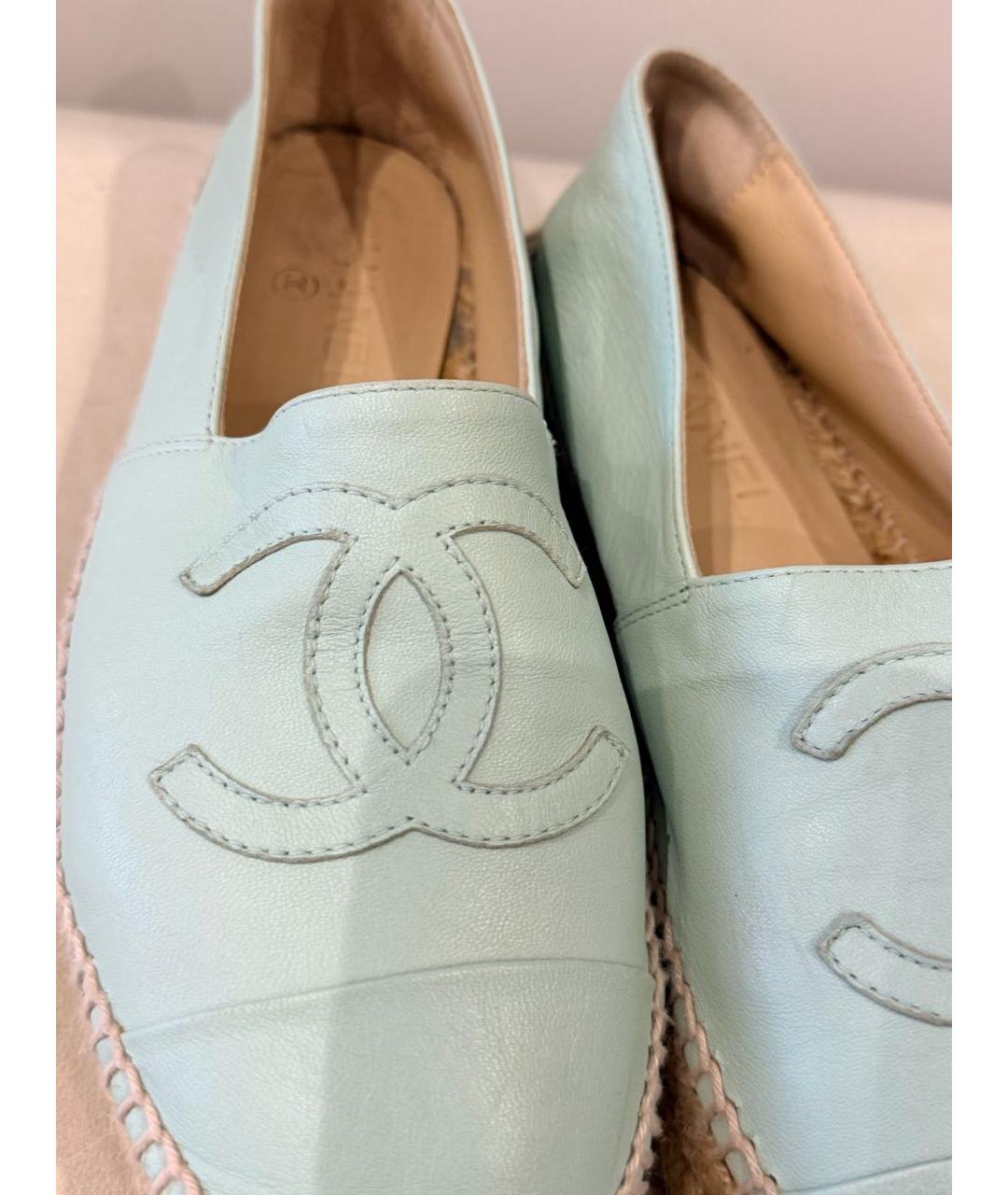 CHANEL Бирюзовые кожаные лоферы, фото 5