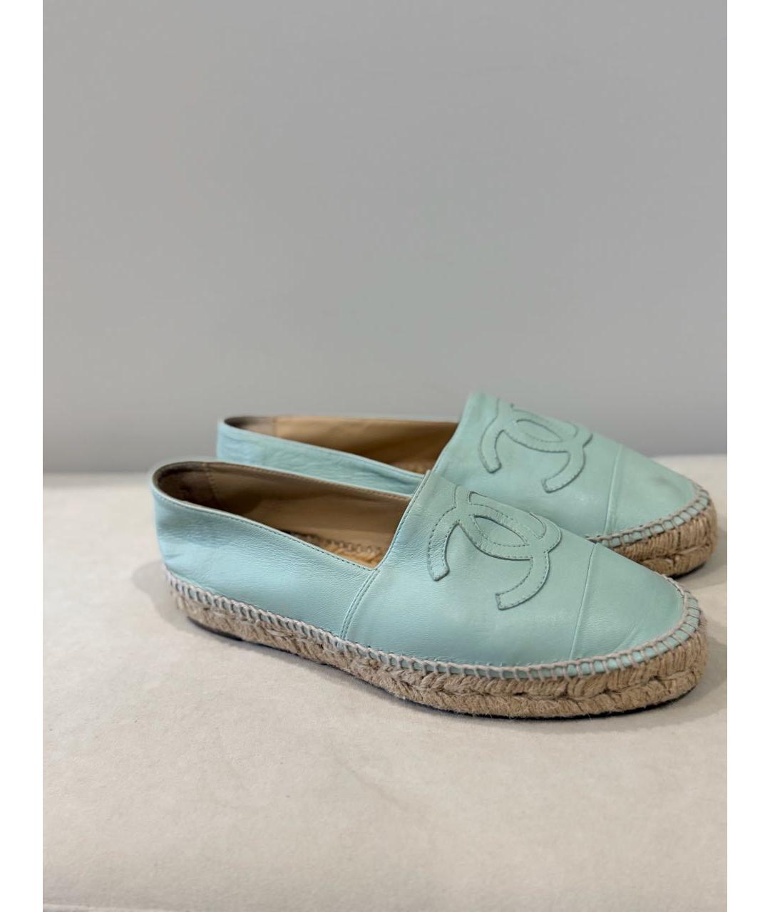 CHANEL Бирюзовые кожаные лоферы, фото 8