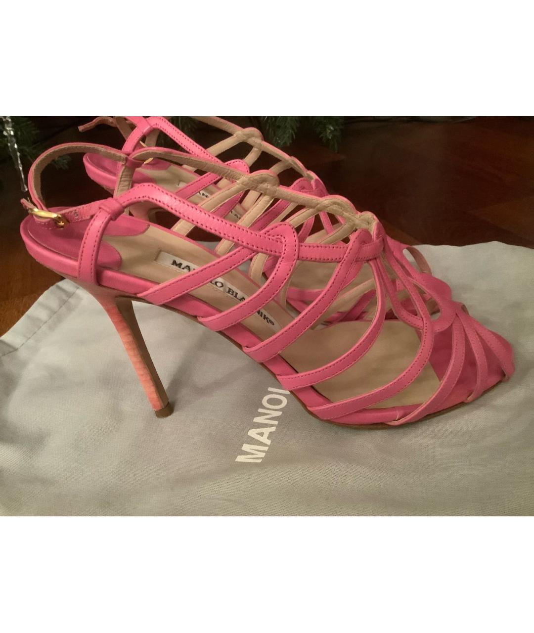 MANOLO BLAHNIK Розовые кожаные босоножки, фото 7