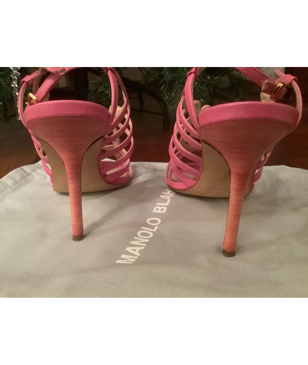 MANOLO BLAHNIK Розовые кожаные босоножки, фото 4