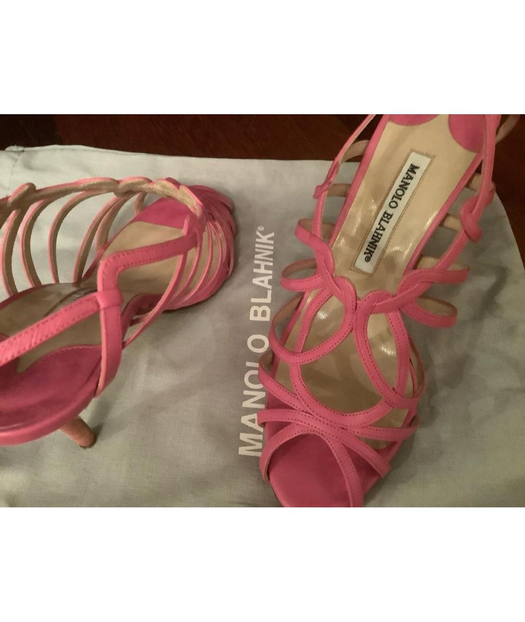 MANOLO BLAHNIK Розовые кожаные босоножки, фото 3