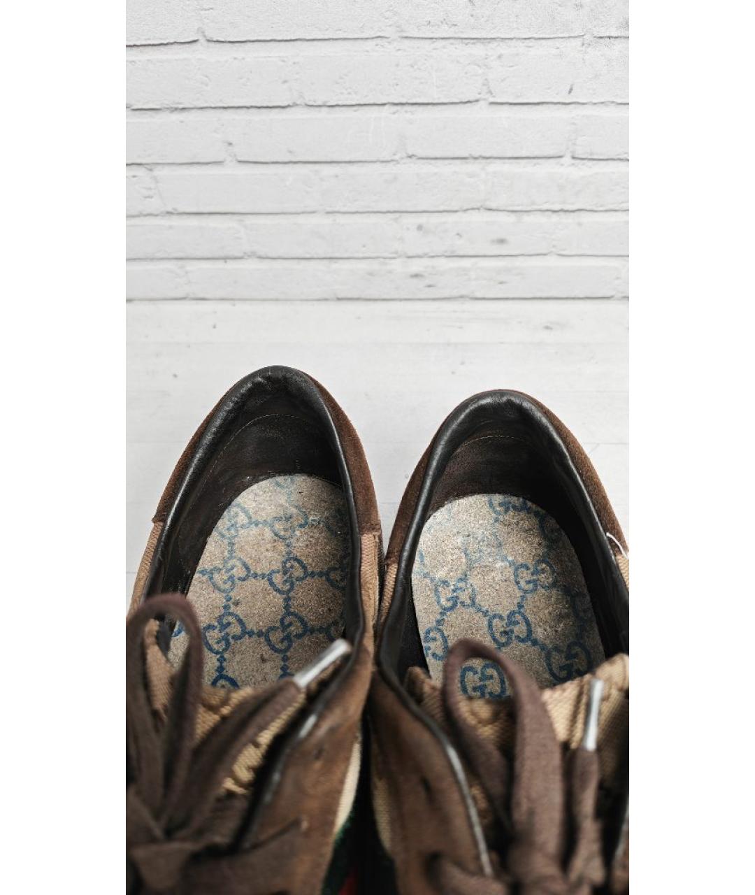GUCCI Коричневые замшевые низкие кроссовки / кеды, фото 6