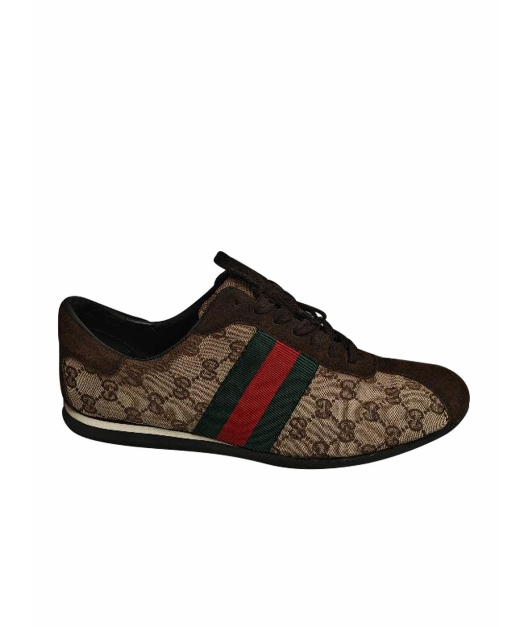 GUCCI Коричневые замшевые низкие кроссовки / кеды, фото 1