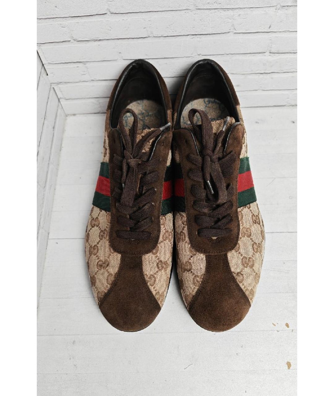 GUCCI Коричневые замшевые низкие кроссовки / кеды, фото 4