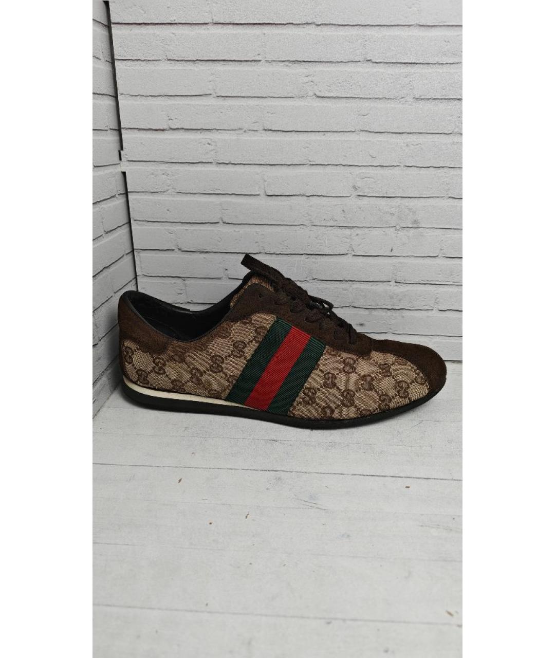 GUCCI Коричневые замшевые низкие кроссовки / кеды, фото 8