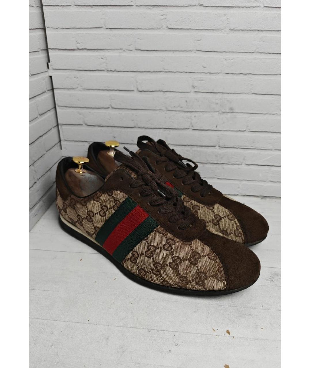 GUCCI Коричневые замшевые низкие кроссовки / кеды, фото 3