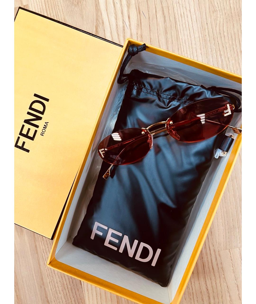 FENDI Золотые металлические солнцезащитные очки, фото 4