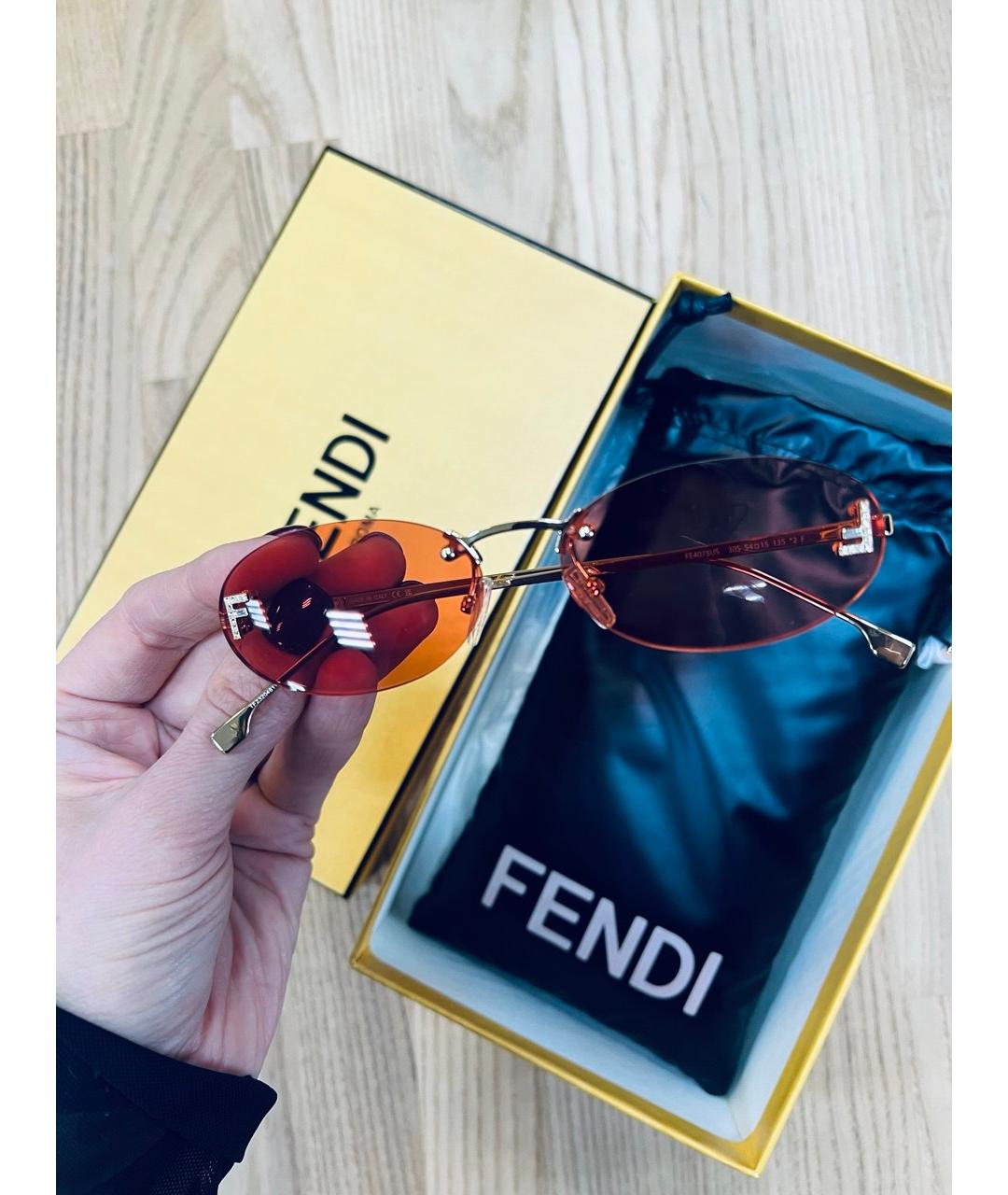 FENDI Золотые металлические солнцезащитные очки, фото 9