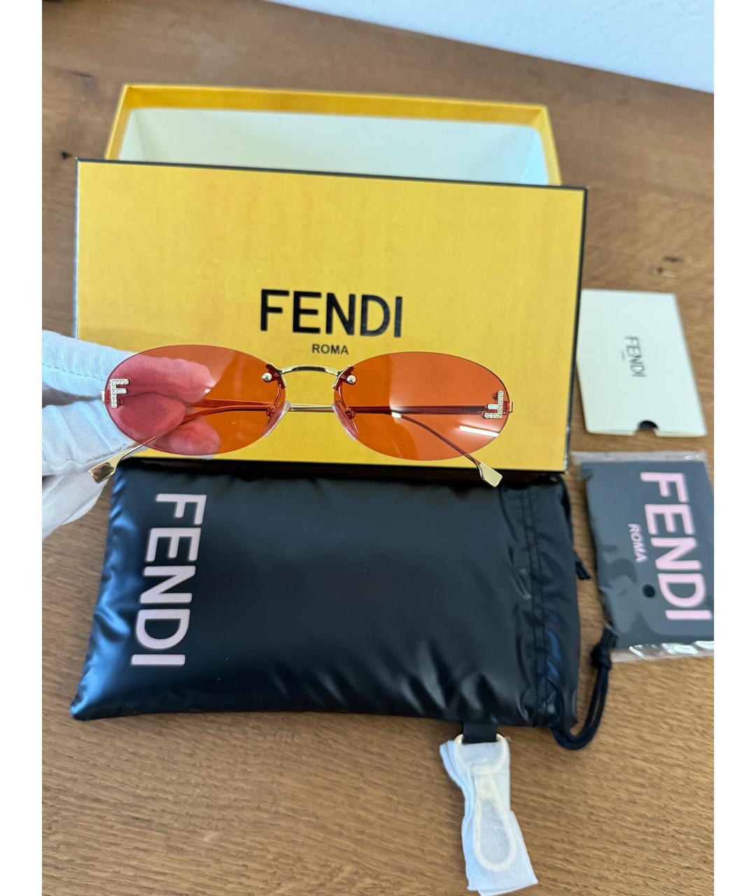 FENDI Золотые металлические солнцезащитные очки, фото 6