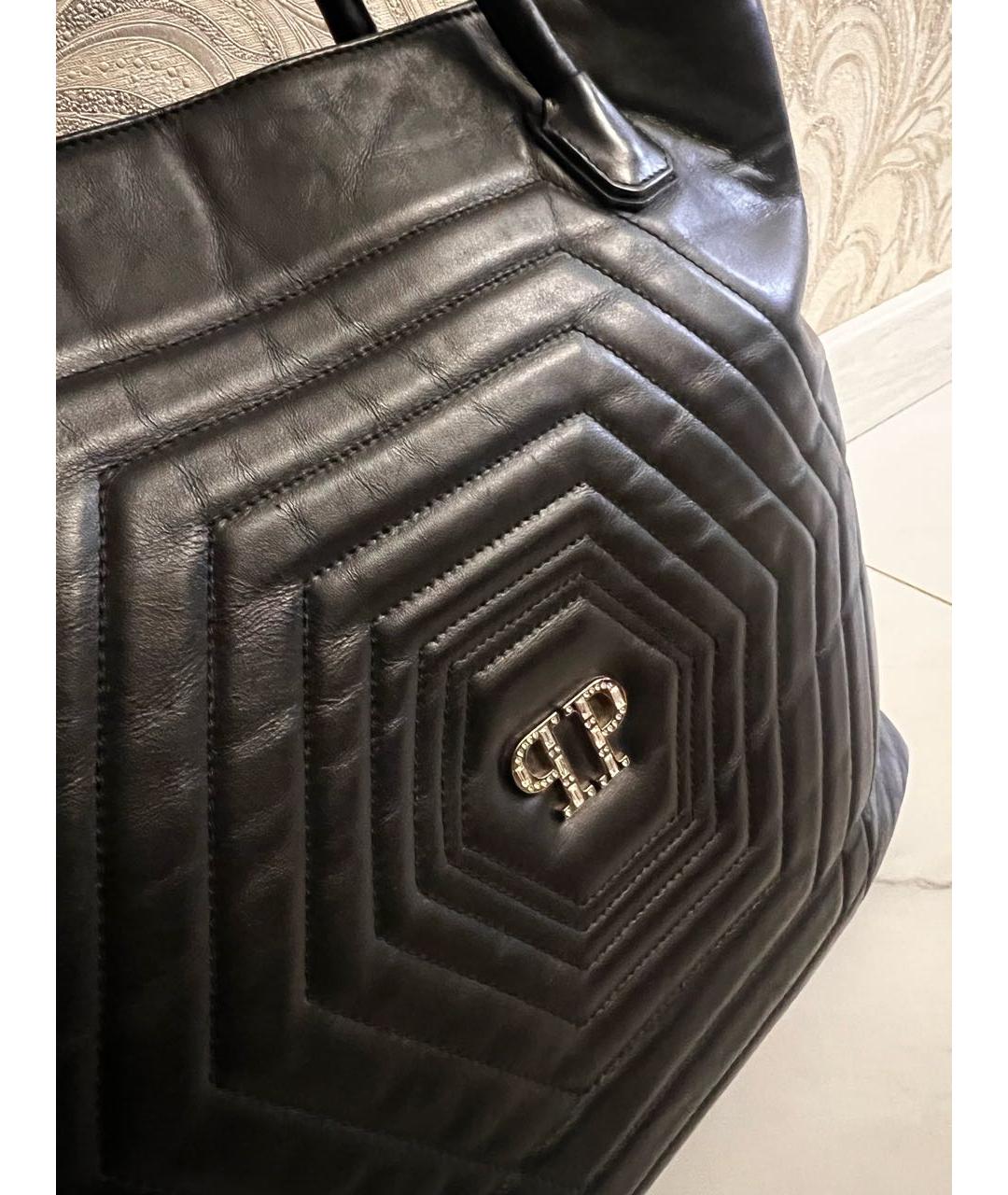 PHILIPP PLEIN Черная кожаная сумка с короткими ручками, фото 4