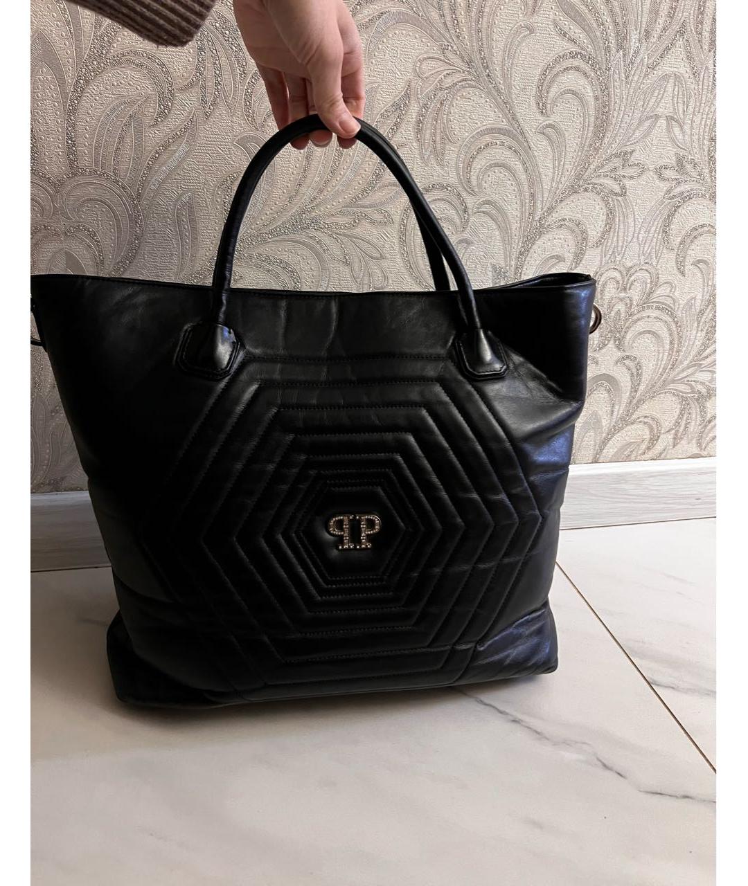 PHILIPP PLEIN Черная кожаная сумка с короткими ручками, фото 2