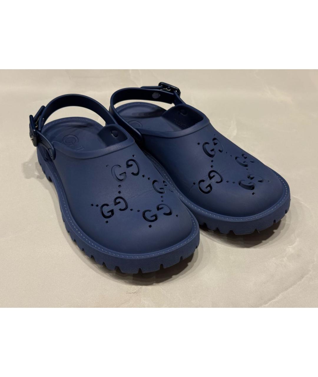 GUCCI Синие резиновые сандалии и шлепанцы, фото 5