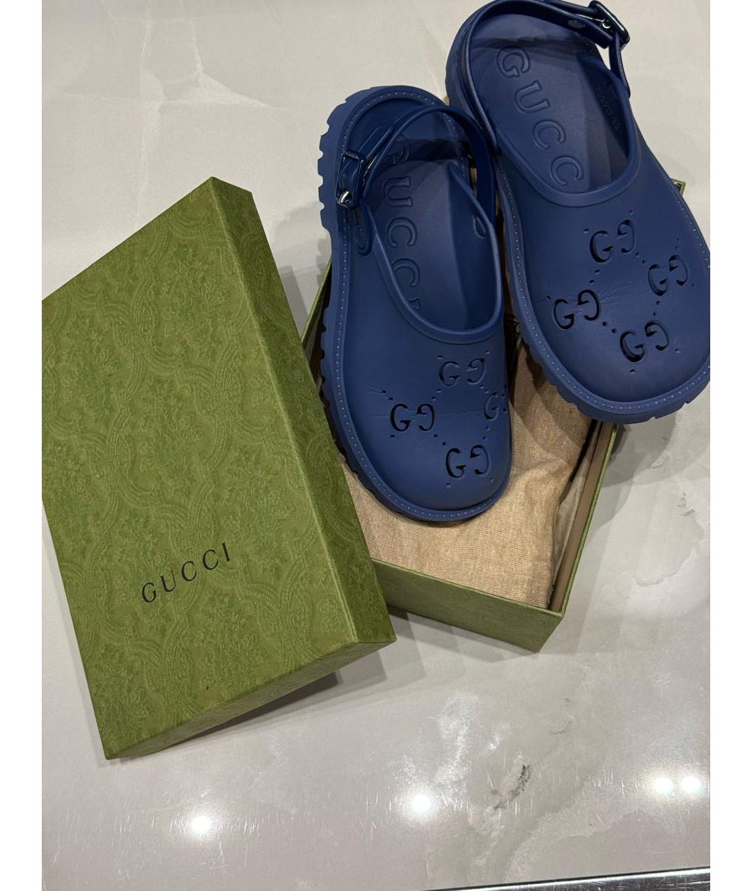 GUCCI Синие резиновые сандалии и шлепанцы, фото 8