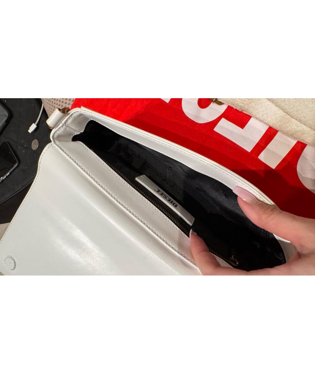 DIESEL Белая кожаная сумка через плечо, фото 4