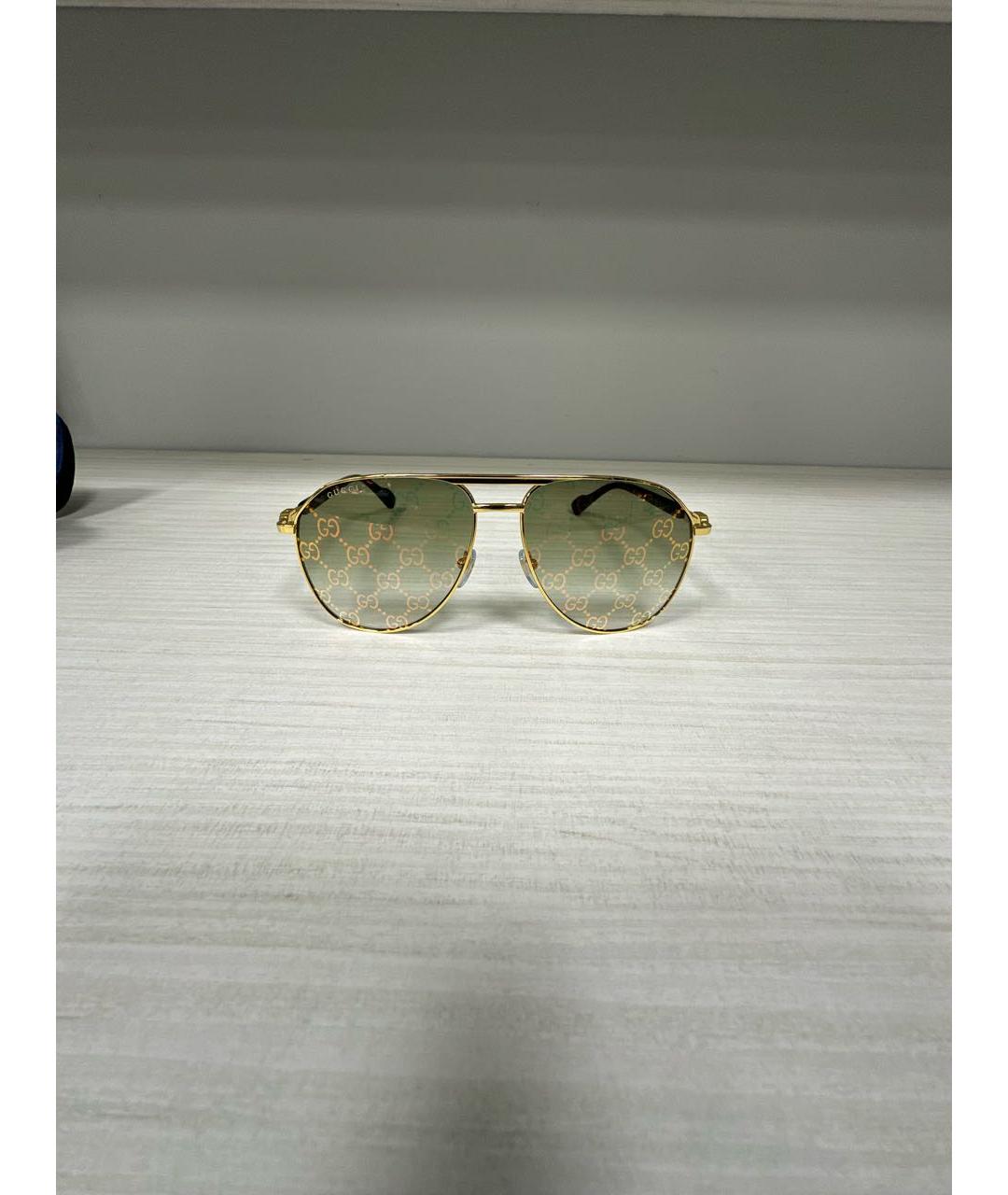 GUCCI Золотые металлические солнцезащитные очки, фото 6