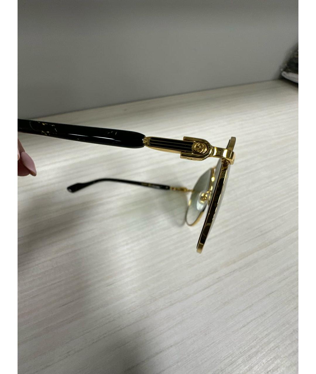 GUCCI Золотые металлические солнцезащитные очки, фото 3