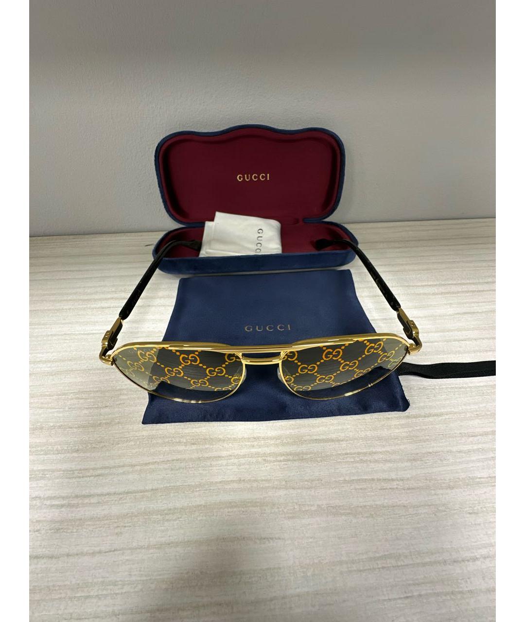 GUCCI Золотые металлические солнцезащитные очки, фото 5