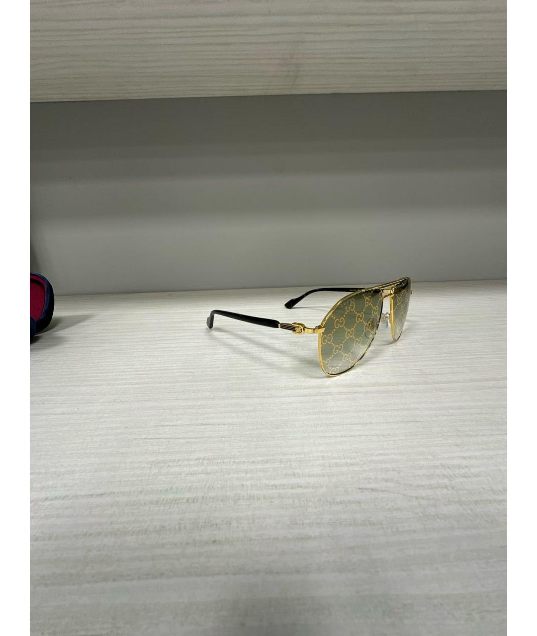 GUCCI Золотые металлические солнцезащитные очки, фото 2