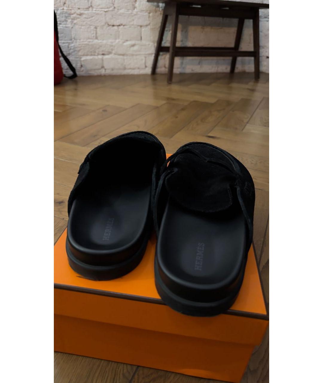 HERMES Черные замшевые мюли, фото 4