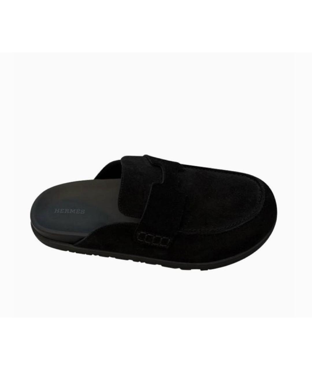 HERMES Черные замшевые мюли, фото 5