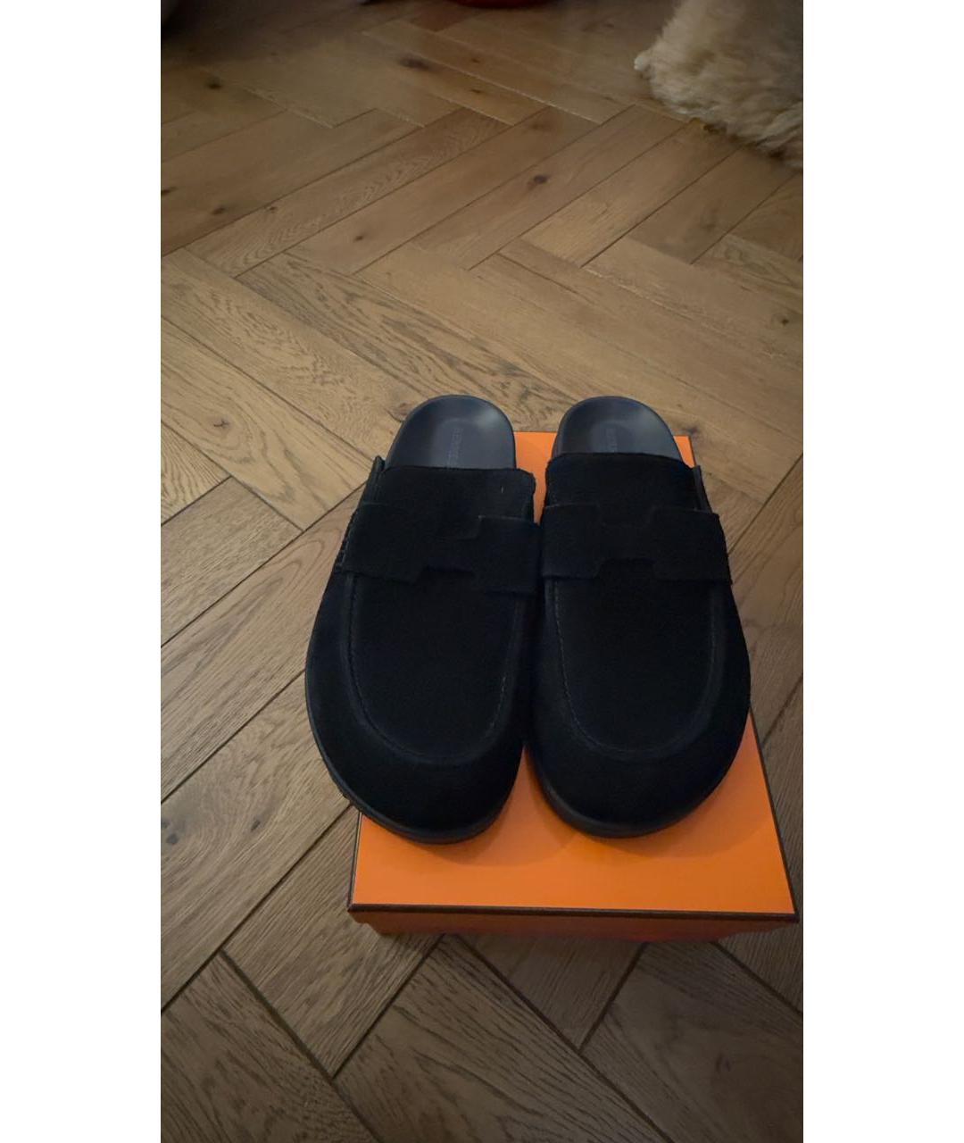 HERMES Черные замшевые мюли, фото 2