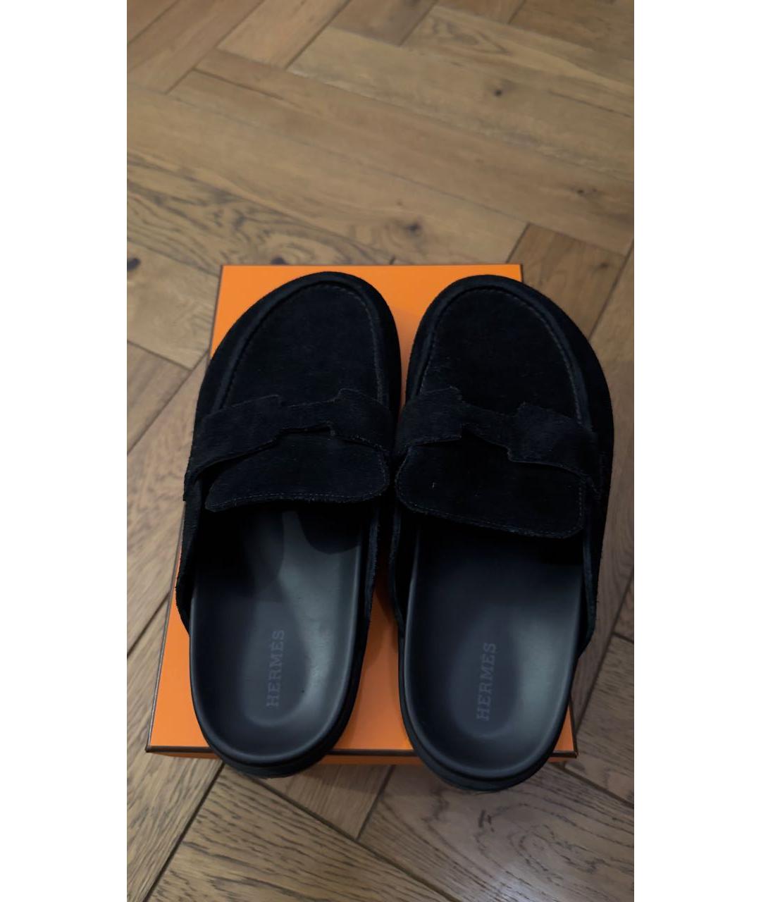 HERMES Черные замшевые мюли, фото 3