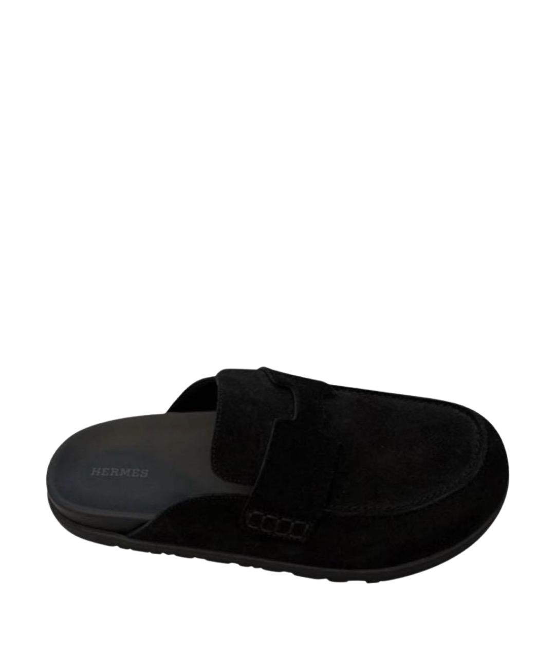 HERMES Черные замшевые мюли, фото 1