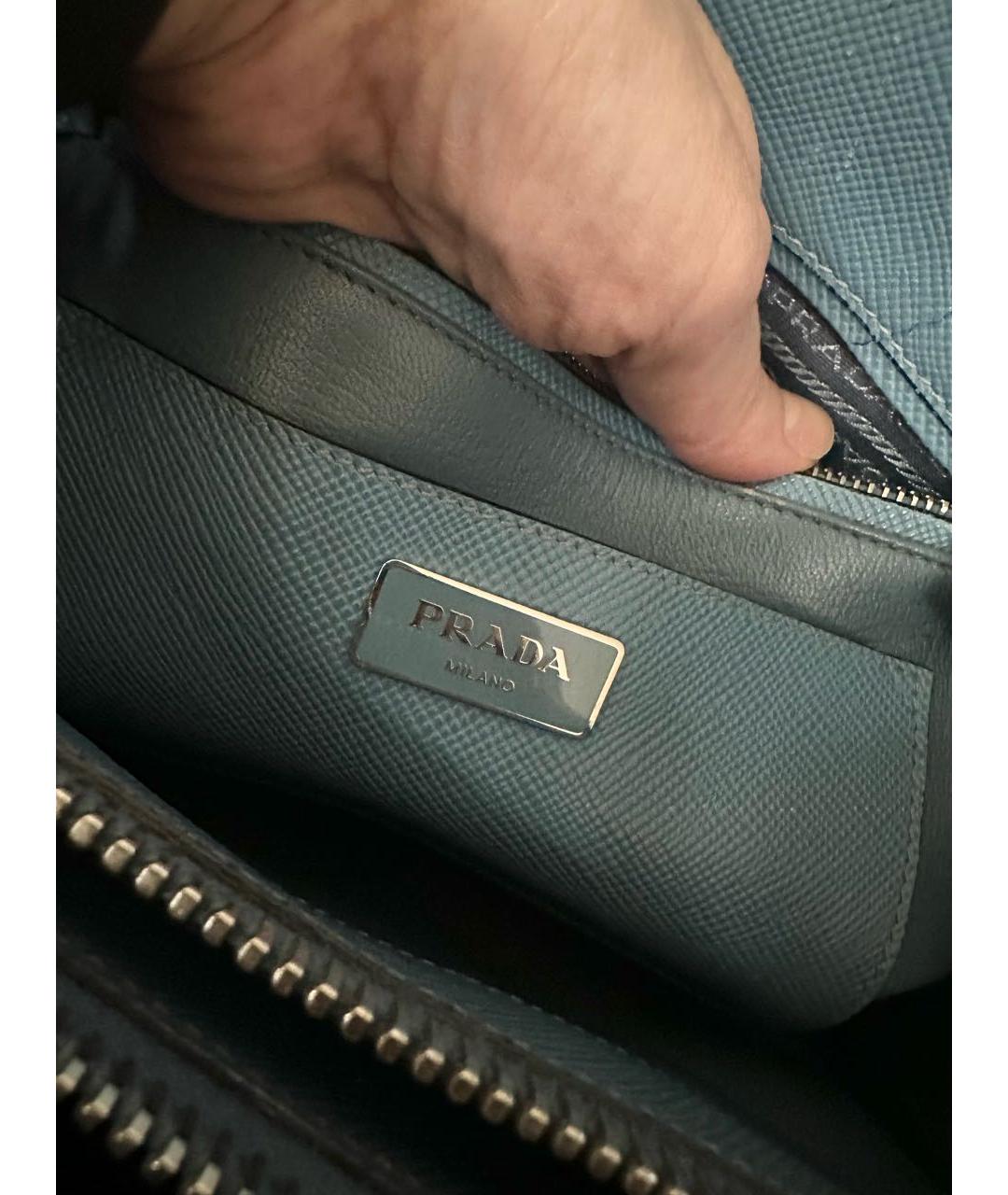 PRADA Голубая кожаная сумка тоут, фото 5
