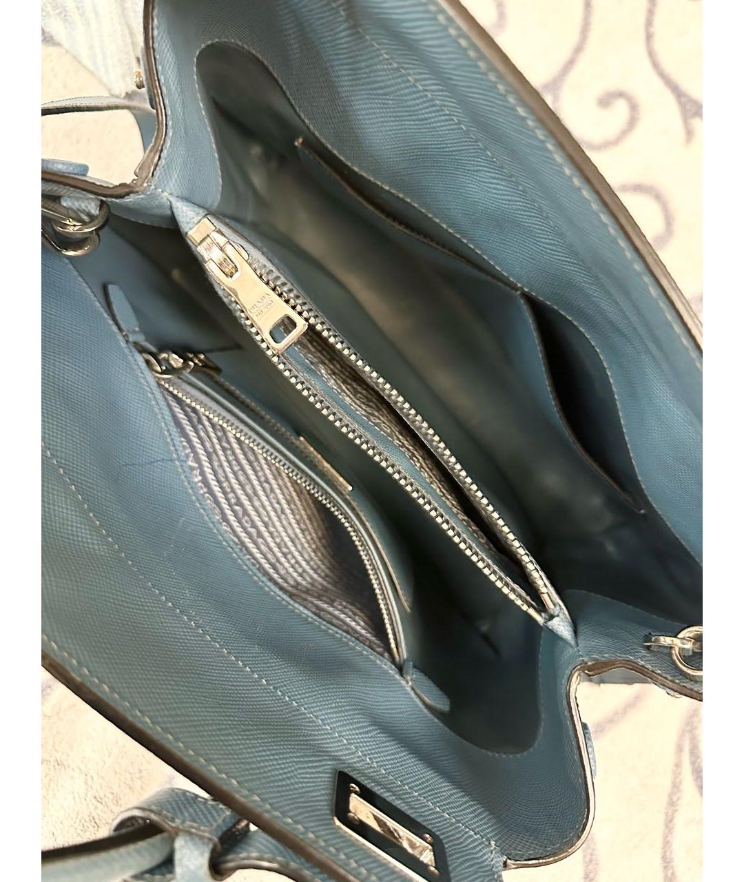 PRADA Голубая кожаная сумка тоут, фото 4