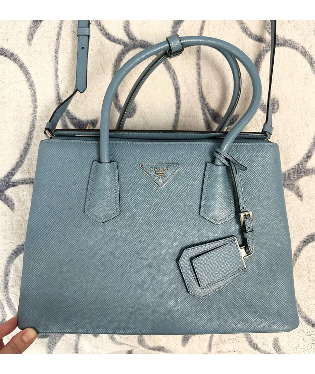PRADA Голубая кожаная сумка тоут, фото 9