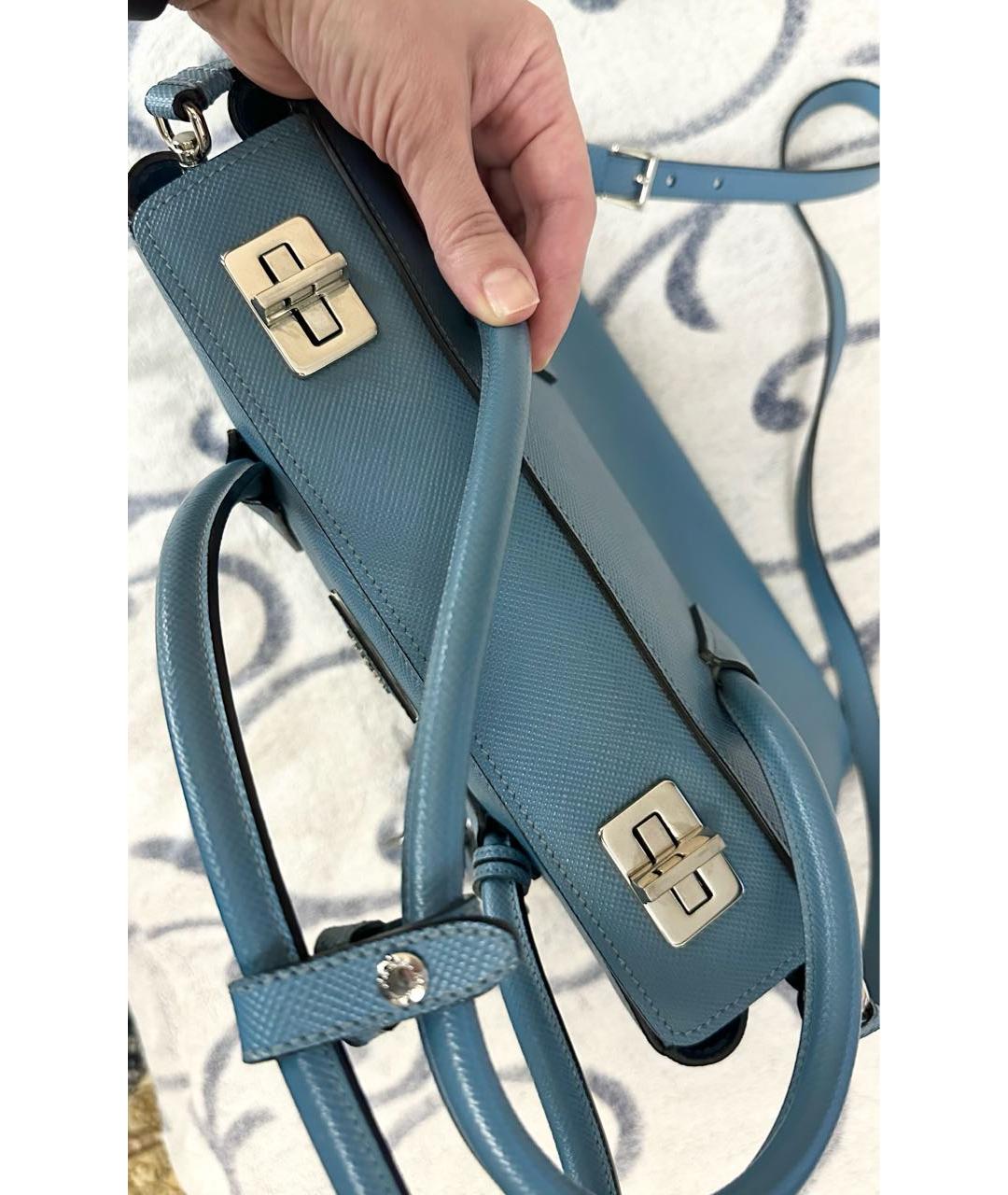 PRADA Голубая кожаная сумка тоут, фото 6